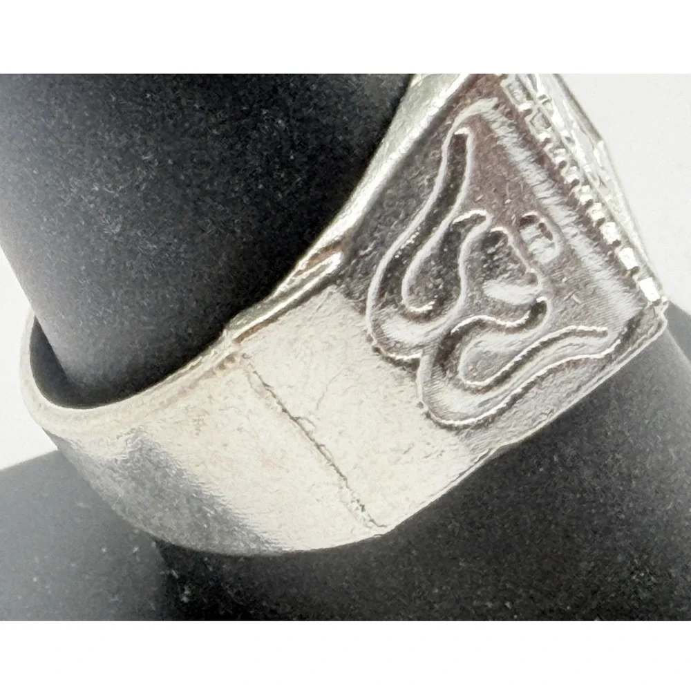 Silver Tone Chinese Symbol Signet Ring Size 10 Square Statement Ring